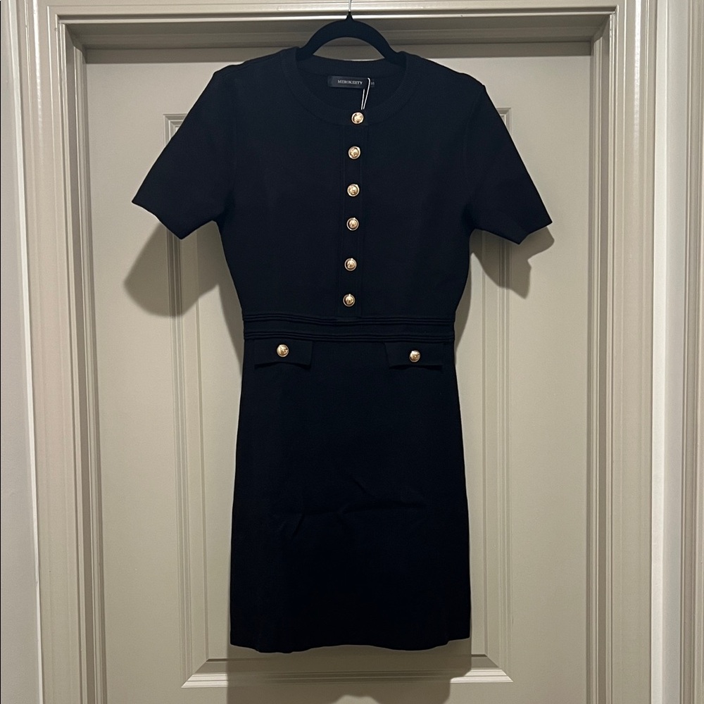 NWT: Elegant Black Button-Down Dress